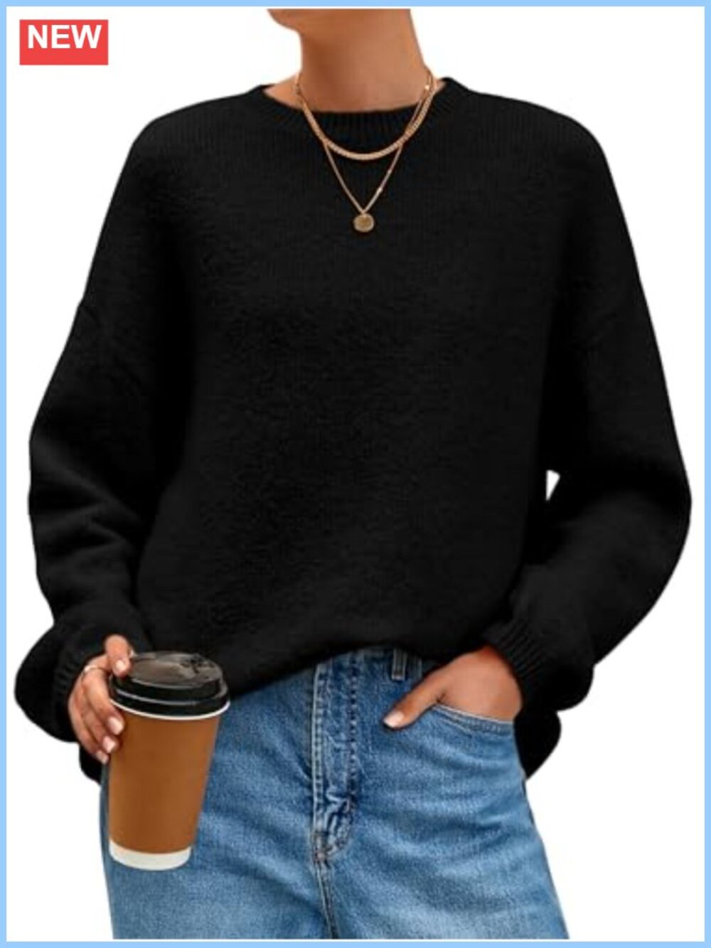 Fuzzy Oversized Crewneck Sweater Long Sleeve Pullover